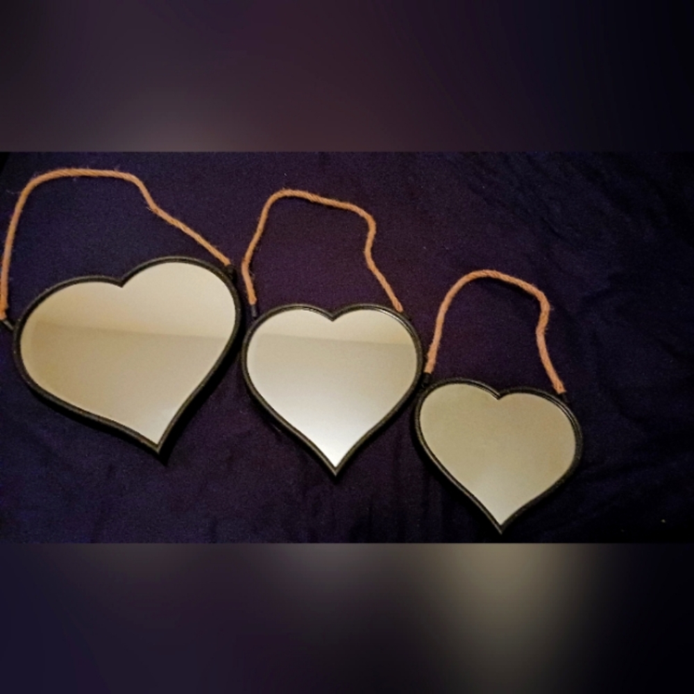 Rustic black heart mirrors